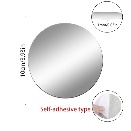 Miniatura 2 de QEEYON 10 azulejos de espejo sin marco, hojas redondas de espejo de acrílico de 4 pulgadas, calcomanías de espejo autoadhesivas para pared,