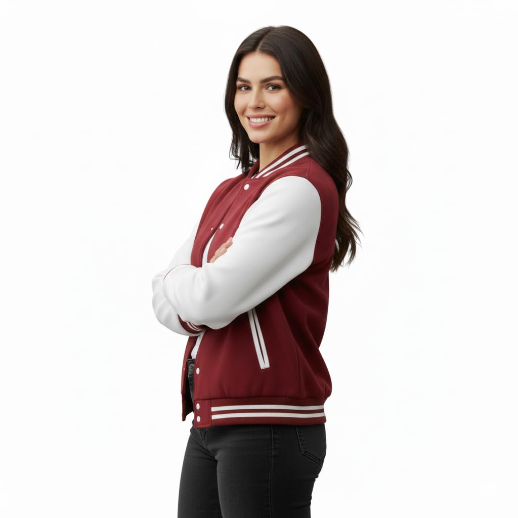Solid & Long Sleeves Baseball Varsity Jacket For Adult/Womens & Girls