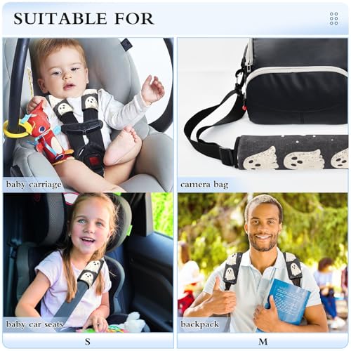 Image of Cute Halloween Ghost Black Seat Belt Cover Pad 2 Pcs Soft Cute Seatbelt Covers Protector Support Head Neck Shoulder Strap for Car Seats High Chair Backpack for Adults Kids Women Men 6.5x6.5In 2