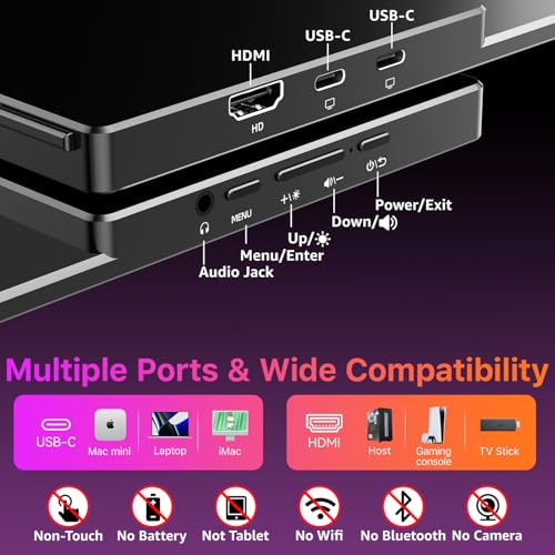 Image of kksmart Portable Monitor for Laptop MacBook Surface PC Xbox PS5, Travel Monitor Second Screen for Laptop, HDMI USB-C VESA Compatible Built-in Speaker, 18.5inch