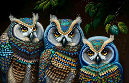 Poster trois chouettes 50x70cm Meechi décoration murale patchwork