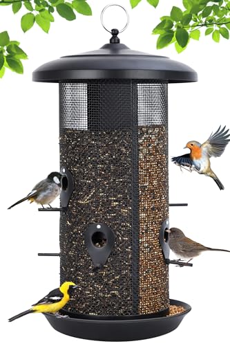 Gtongoko Hanging Bird Feeders for Outdoors 6.5 LB Large Capacity Squirrel Proof Metal Tube Bird Feeders for Thistle & Nyjer Seed Attracts Finch Cardinal,Titmice,Swallow Black