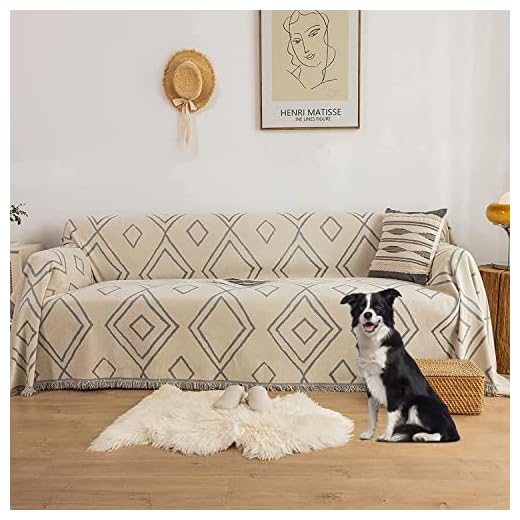 ROOMLIFE Multifunction Couch Cover for 2-3 Cushion Sectional Couch Comfy Chenille Fabric Sofa Covers Minimal Rhomboid Pattern Sofa Slipcovers Furniture Protector for Dogs Cat Pet(Beige,71" X 118")
