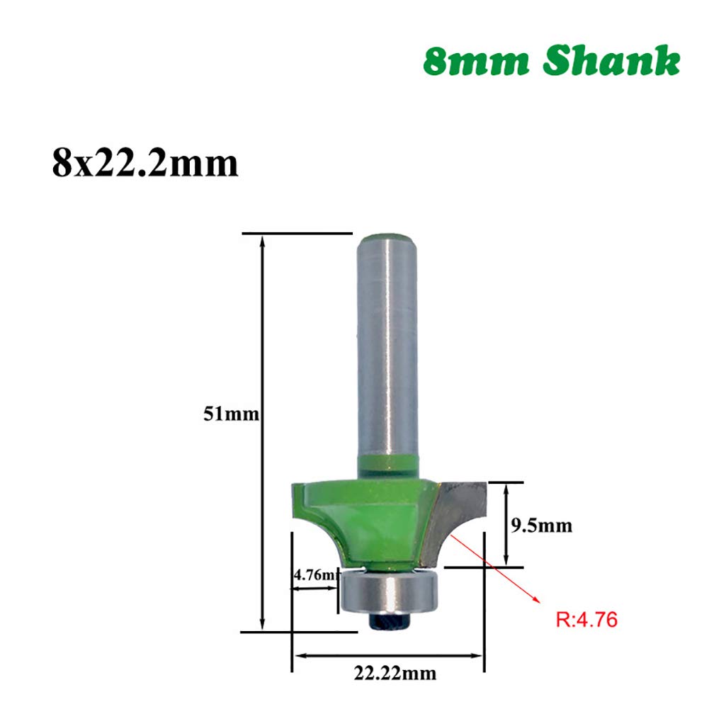 6 Pezzi 8 mm Gambo Router Bit Set, punte arrotondate per fresatura a bordo arrotondato, Convesso con Cuscinetto lavorazione del legno Fresa Tools
