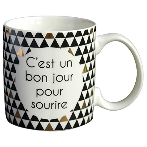 DRAEGER PARIS | Mug Black & Gold 'C'est un bon jour pour sourire' |Tasse à thé à offrir à vos proches |Mug café en porcelaine fine avec coffret Cadeau