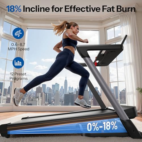 Image of Niceday TM2 Incline Treadmill with 18% Auto Incline, Wide Belt Foldable Running Treadmills with Handles for Home 380 lb Capacity, 0.6-8.7MPH Indoor Running Machine for Home Gym, 3.0HP Quiet Brushless