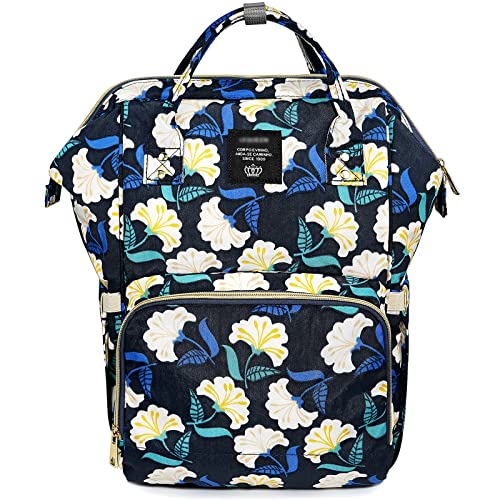 Image of LIMHOO Flower Diaper Bag Backpack, Waterproof Baby Care Bag, Women Travel Baby Nappy Changing Bag