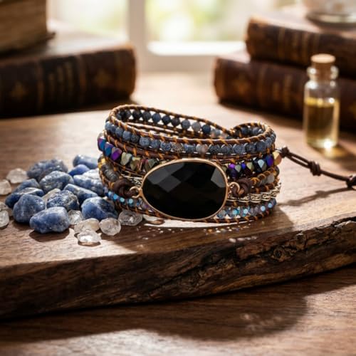 Image of YGLINE Boho Handmade Wrap Leather Tube Crystal Stone Bracelet for Women