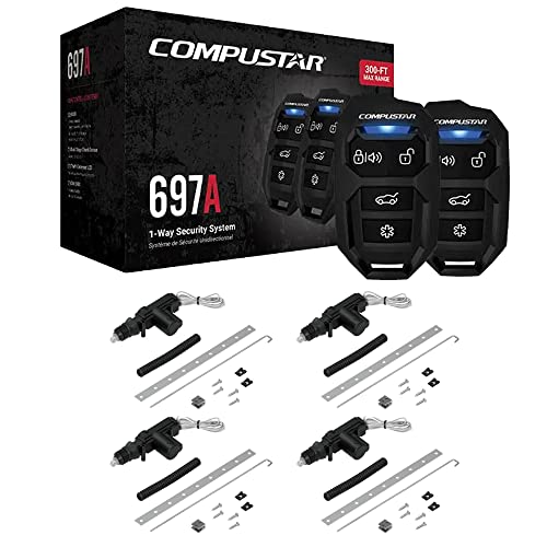 Compustar CS697-A Alarma de 1 vía de 200 pies sin llave sin sirena y alarma de cuatro códigos DA1 estándar de 2 cables actuadores de cerradura de puerta