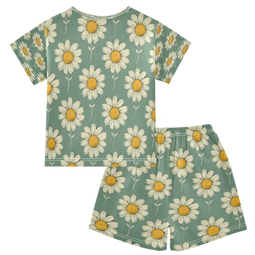senya Short Sleeve Pajamas Sets Summer Cotton Sleepwear Green Yellow Daisy2
