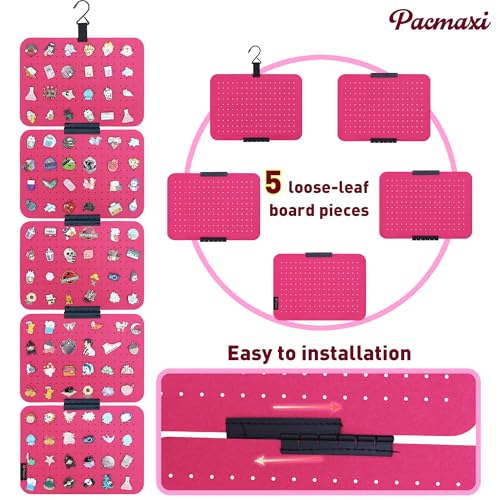 Image of PACMAXI Hanging Enamel Lapel Pin Display Panels Organizer With 5 Loose-leaf Board Pieces, Brooch Pin Enamel Pin Display Pages, Badge Collection Display Holder Holds At Least 120 Pins. (Rose red)