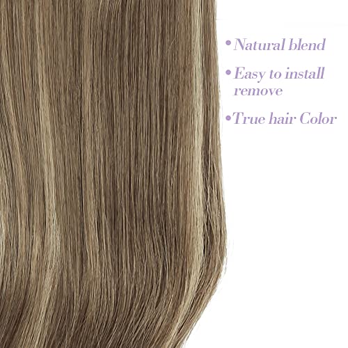 Hair Extensions Clip in 4pcs Brown with Blonde Highlights Synthetic Hair Extension Long Straight Thick Full Head Wavy Hair Pieces for Women - Image 3