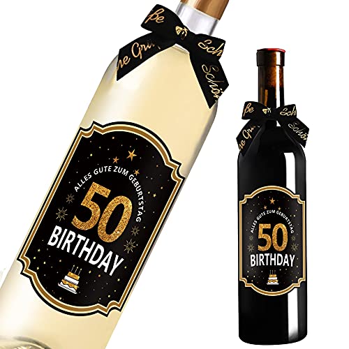 50. Geburtstag Flaschenetikett mit Schleife Schwarzes Gold Lack veredelt 8,5x10,5cm Happy Birthday 50 - Geburtstagsdeko Geburtstagsgeschenk Geschenke für Frauen Männer 50. Geburtstag Flaschenetikett mit Schleife Schwarzes Gold Lack veredelt 8,5x10,5cm Happy Birthday 50 - Geburtstagsdeko Geburtstagsgeschenk Geschenke für Frauen Männer