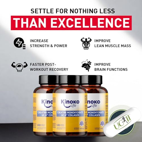 Creatine Monohydrate 3000 mg avec UC-II Collagène 180 gélules. Monohydrate de Créatine Micronisée Pure. Creatine gélules pour Articulations et Musculation. Pre Workout, Preworkout – Image 5