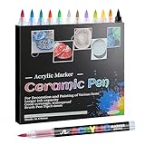 LMMINBZ Acrylic Marker Ceramics Pens Ceramic Paint Brush Pen for Christmas Decorations Porcelain Mugs Both Glazed Christmas Decoration Unglazed Ceramics Permanent Marke(12 Colors) for Adults