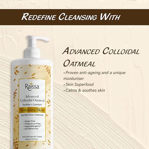 Image of Raissa Colloidal Oatmeal Face Wash Cleanser for Sensitive Skin | Hypoallergenic, Fragrance Free, pH Balanced Silicone Free | For Men & Women |200ml