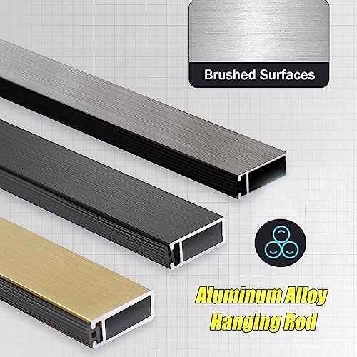 Rectangular Gold Closet Rods with Mute Non-Skid Strip, Adjustable Lengths 24"-63", Perfect for Laundry Room, Kitchen, Bedroom Cabinets, Durable Aluminum Alloy