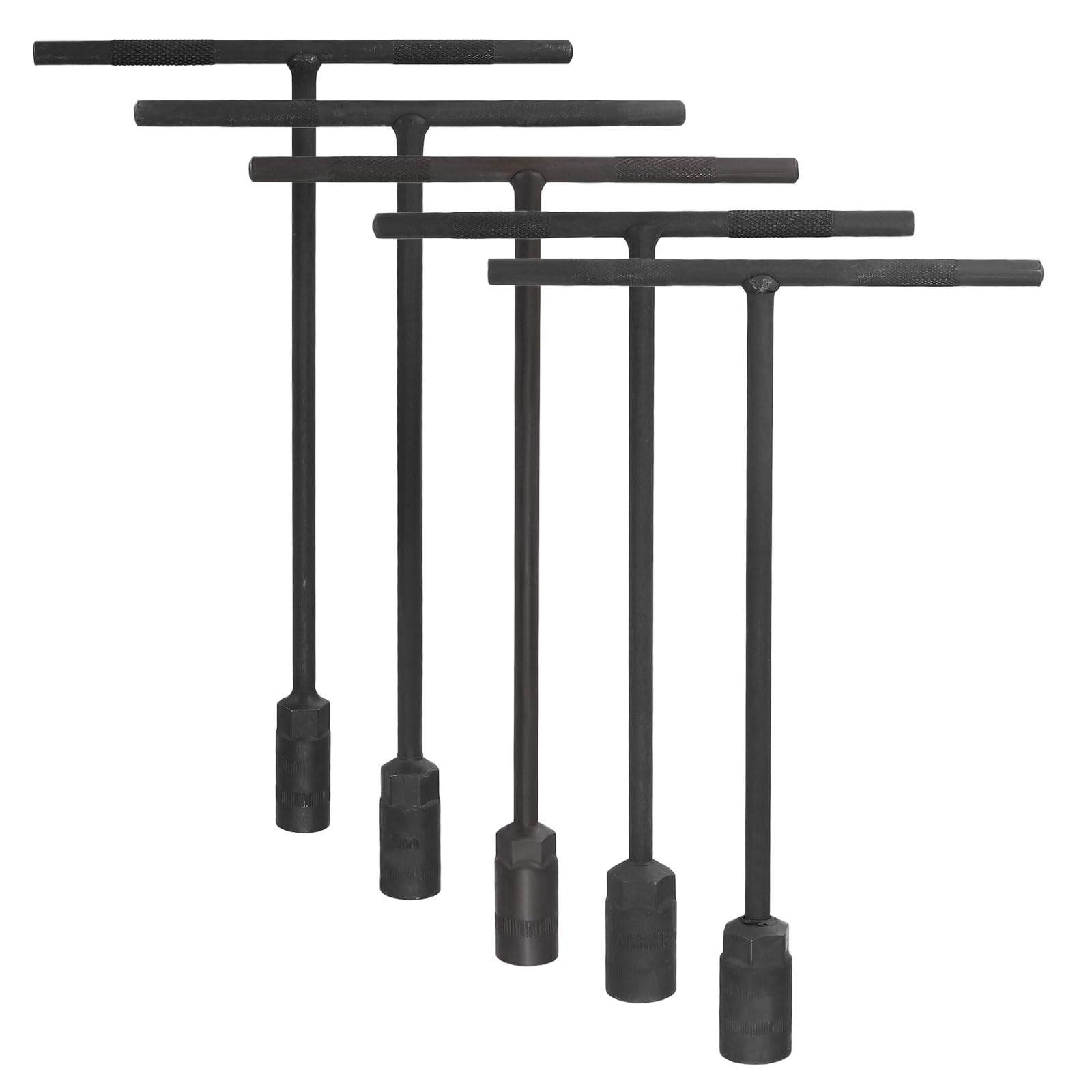 sourcing map 5pcs T-Handle Wrench Socket 15/16/17/18/19mm Metric High Carbon Steel 6-Point Spanner Socket with Long Reach for Motorcycle Bicycle Car Repair, Gray-Black