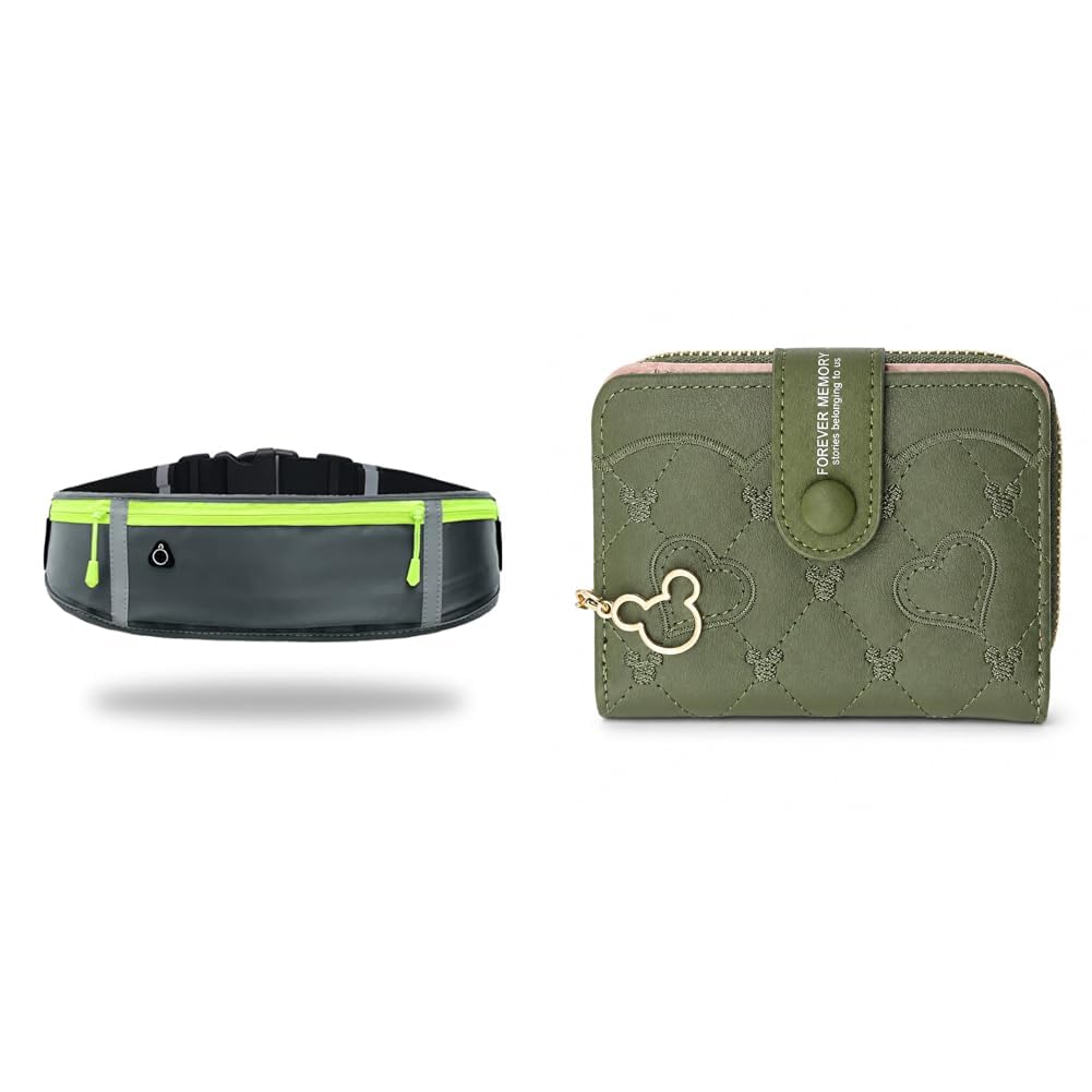 SYGA Running Waist Belt for Women & Men Sweat Rainproof Phone Holder with Adjustable Strap & 3 + Women's Short Zipper Buckle Heart Shaped Wallet with Key Chain, Cute for Girls Wallet Coin &-image-17