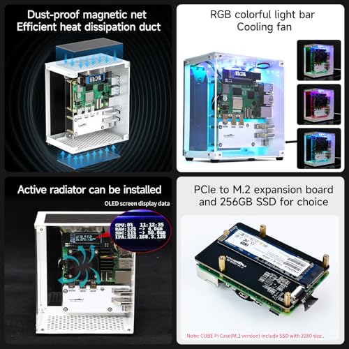 Image of Yahboom Pi 5 2GB Development Board Starter Kit with 27W 5.1V /5A Power Adapter, 270 Panoramic Pi 5 Case, PCIE to M.2 Adapter, 256GB SSD, Cooler (Pi5 2GB, Cube Pi Case Kit)