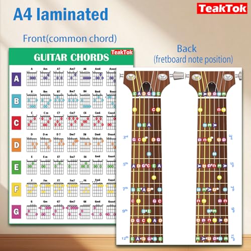 guitar chord chart poster for beginner and portable a4 laminated chords guitar