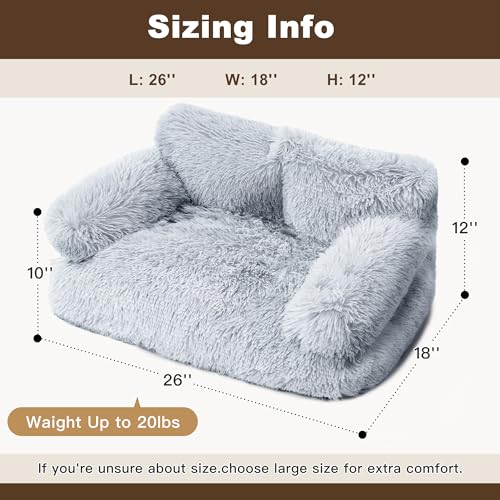 FURMORENE Cat Beds for Indoor Cats, Dog Couch Bed, Cute Cat Couch Sofas, Small Dog Sofas & Chairs with Removable Washable Cover, Warm Soft Pet Furniture for 20lbs Small Dog & Cat, Plush Dark Grey by FURMORENE - Image 3