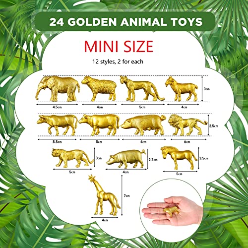 24 Pcs Gold Plastic Animal Figurines Toys Zoo Gold Safari Animal Figures Elephant Lion Wild Animal Decor Mini Safari Animals Figurines Decor Jungle Animal Cake Toppers For Themed Birthday Party #TOP1