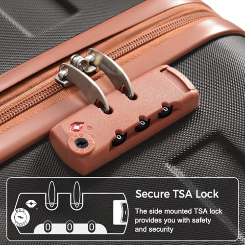 BlackBrown Luggage Sets 4 Piece, ABS Suitcase with Travel Bag, Carry On Luggage Suitcase Set with 360 Spinner Wheels3