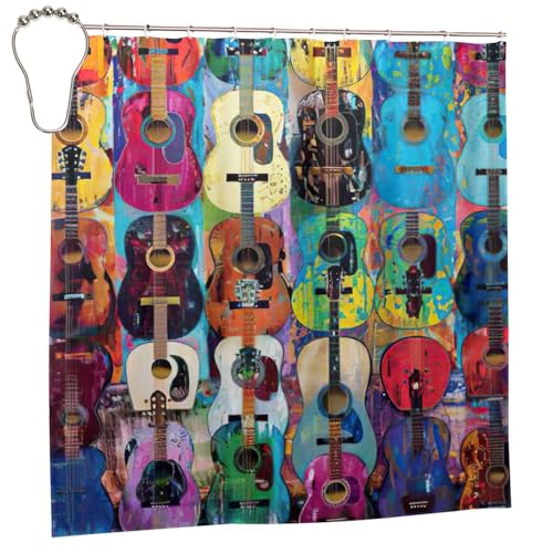 Rideau de douche guitare acoustique polyester imperméable 183x183cm œillets inox - 3