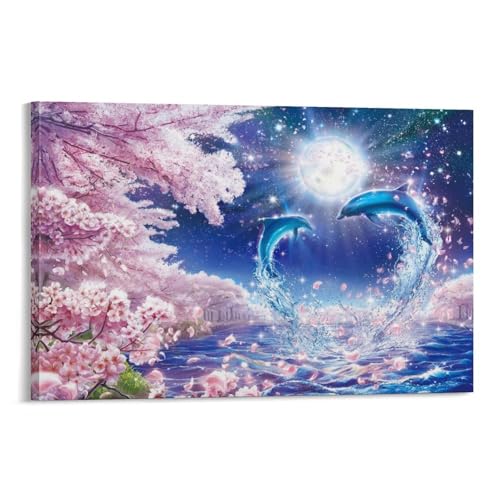 ラッセン ブルーヘブン ポスター アートパネル イルカ 壁掛け 風景画絵画 キャンバス 壁アートホーム バスルーム 寝室 オフィス装飾 プリント芸術作品 インテリア12x18inch(30x45cm)