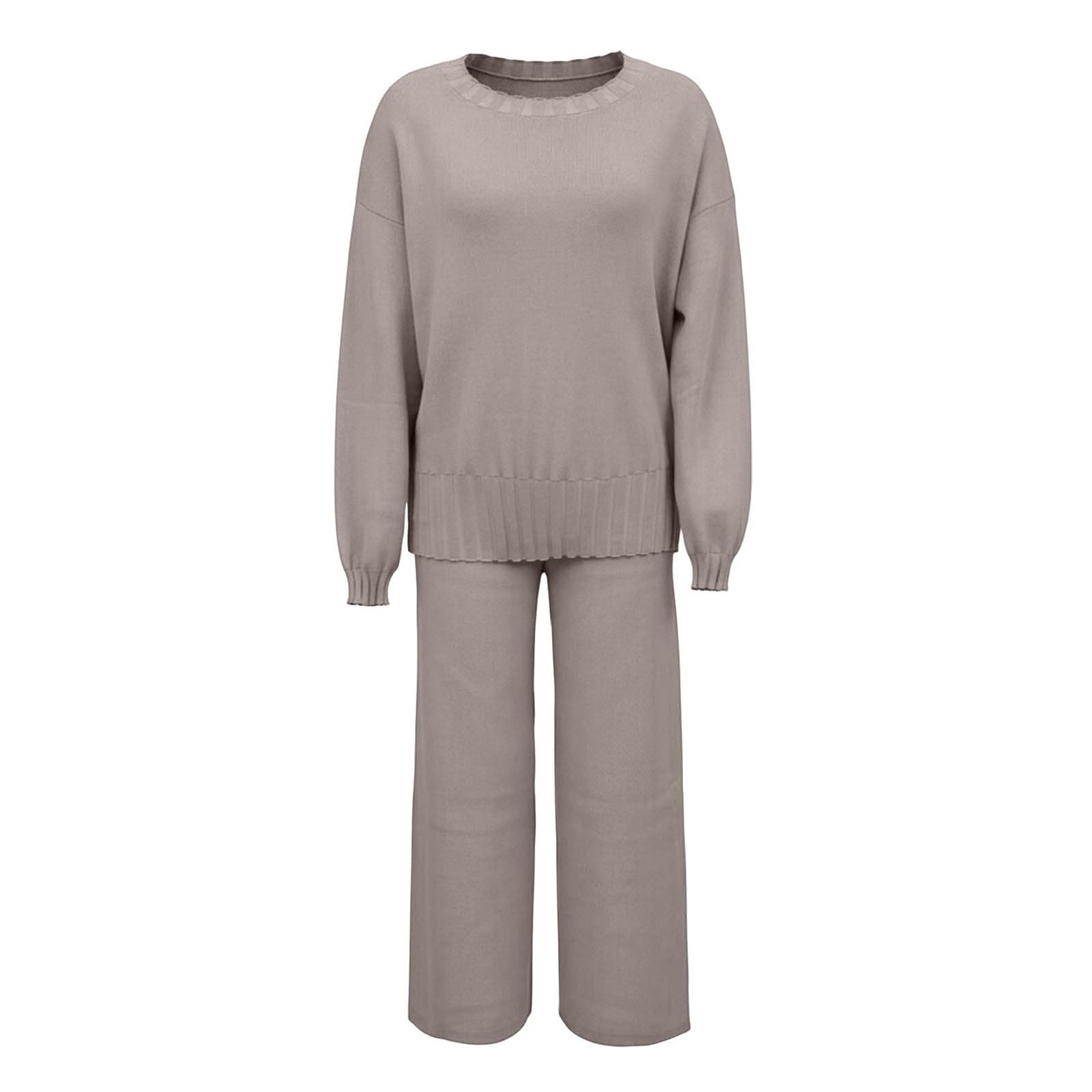 Ensemble de tricot 2 pièces pour femme - Pull en tricot décontracté et pantalon large - Élégant ensemble de loisirs - Coupe ample - Automne et hiver