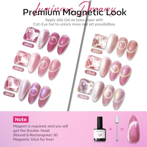 Image of Modelones Cat Eye Gel Nail Polish Set, 6 Colors Summer Neutral Nude Pink Pearlescent Glassy 9D Cateye Glitter Gel Polish kit All Skin Tones with Magnet Soak Off LED Nail Art Starter Kit DIY Salon Gift