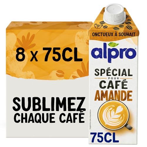Alpro Spécial pour Café Amande, Boisson Végétale Amande Barista, Facile à Mousser, Naturellement Sans Lactose, Faible en sucres, Source de Calcium, Faible en matières grasses, 8x750 mL