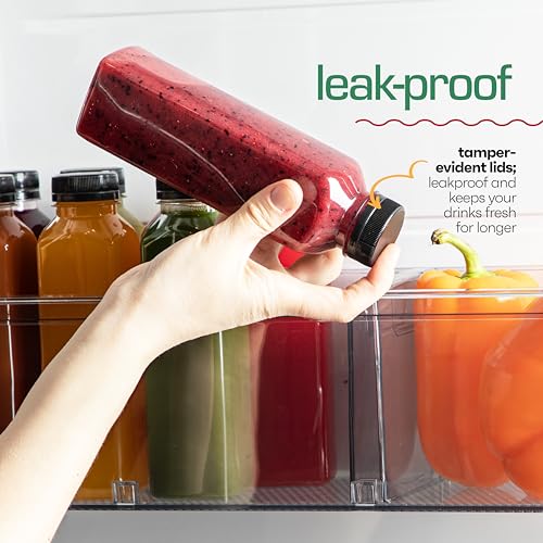 DECADORN 16oz 20pcs Juice Bottles With Caps - MADE IN USA Juice Containers With Lids For Fridge - Juicer Bottles With Tamper Evident Caps, Shatterproof, BPA-Free, Leak proof, Disposable & Recyclable - Thumbnail 5