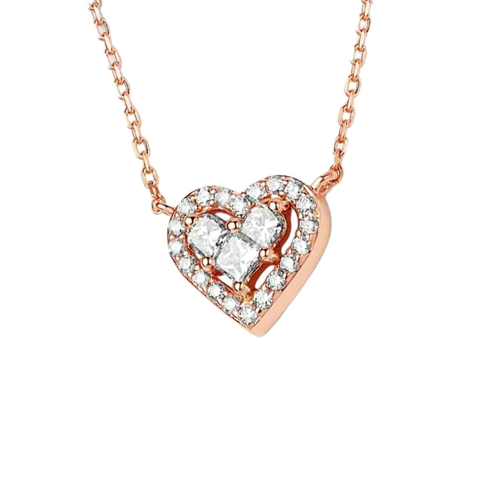 Łańcuszki damskie, długie, naszyjniki dla kobiet, różowe złoto, serce z 0,24 ct diamentem 45 cm, obniżone