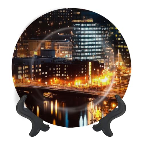 Decorative Plates for Display Architecture Pittsburgh Pennsylvania skyline Gift Plates Ceramic Collections Plates Hanging Artwork for Living Dining Room Kitchen Souvenir