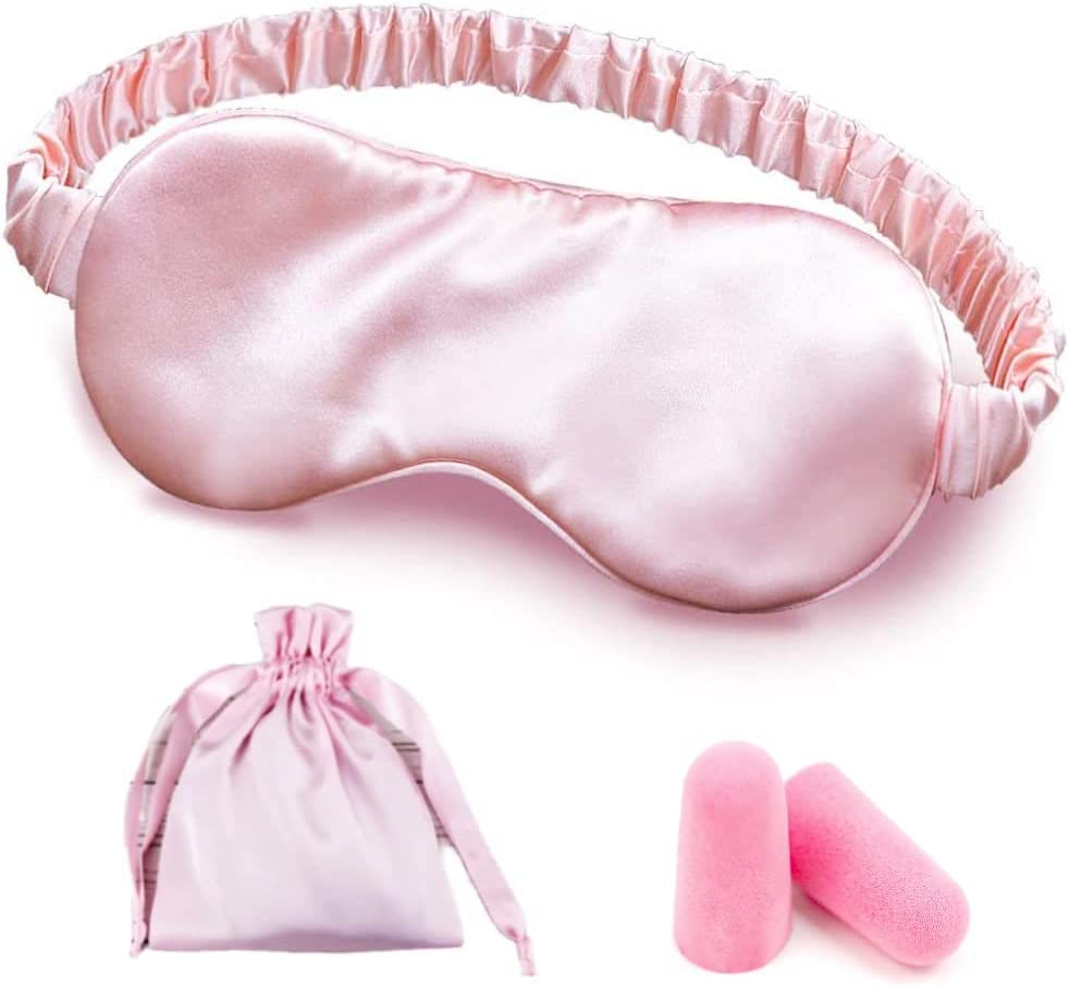 Sleep Eye Mask with Elastic Strap Headband, Lightweight Comfortable Soft Silk Like for Men Women Traveling (Pink)