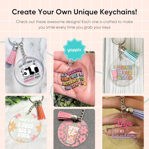 Image of YOPPIX 140 PCS Acrylic Keychain Blank Set, Funny Double-Sided UV DTF Stickers Acrylic Keychain Making Kits for Vinyl DIY Craft Project
