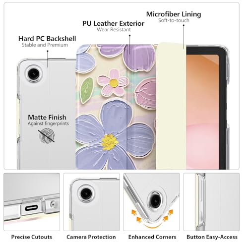 Image of MoKo for Samsung Galaxy Tab A11 Plus / A11+ Case 11 Inch 2026, Galaxy Tab A9 Plus / A9+ Case 11 Inch 2024, Slim Stand Hard PC Translucent Back Shell Smart Cover, Auto Wake /Sleep,Oil Painting Flower