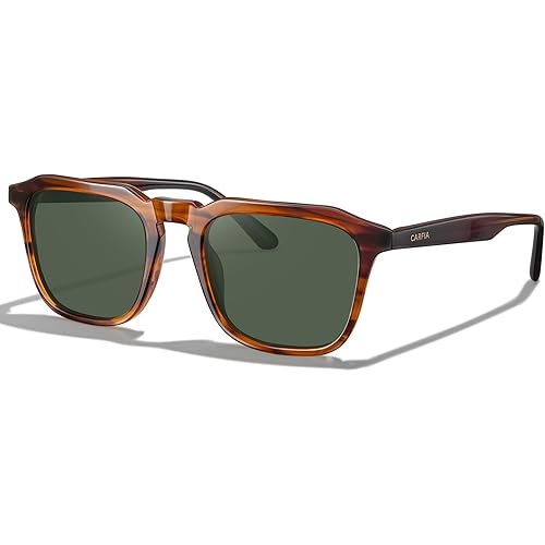 CARFIA Square Sunglasses for Men Polarized Retro 60s Design, Hand-crafted Acetate, UV400 Protection Cool Sun Glasses