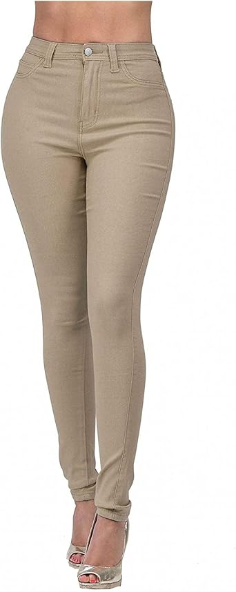 WUAI-Women Stretch Jeggings مع جيوب عالية Wasit سحب على Stretchy نحيف الجينز نحيل الجينز