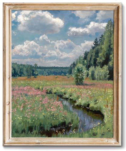 RETRART Vintage French Wall Art, Wildflower Landscape Painting Art - French Cottage Living Room Wall Decor - 11' x 14' Unframed Canvas Prints for Bedroom Living Room Bathroom Spring Landscape
