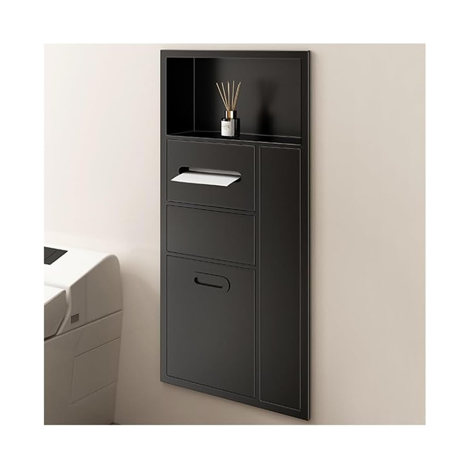 UPJAKS Secamanos Dispensador de Toallas de Papel Empotrado de Acero Inoxidable con Bote de Basura y Almacenamiento Dispensador de Toallas de Mano para baño con gabinete para escobilla de baño Hotel