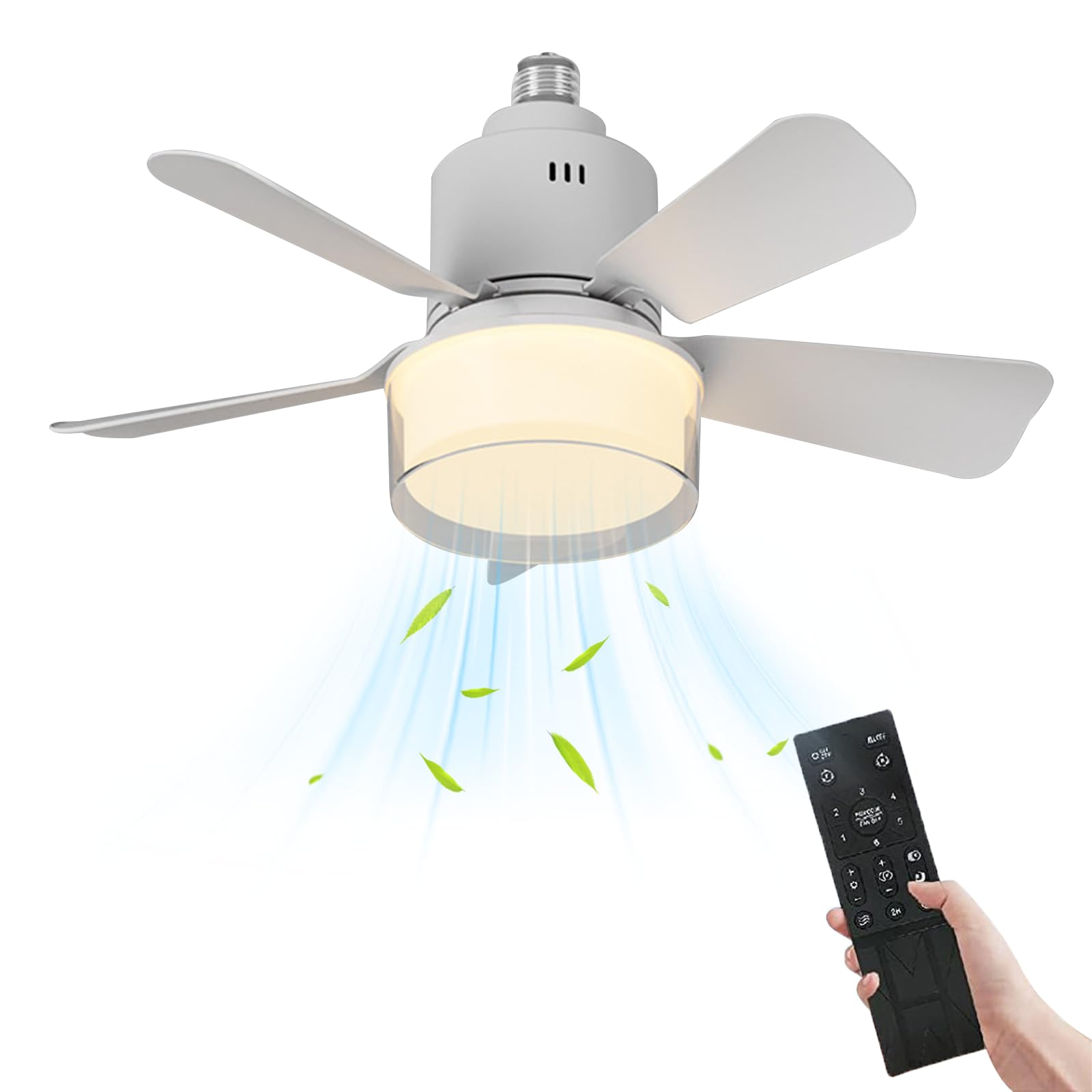 E27 45cm Ceiling Fans with Lights and Remote Control, 3 Color Temperature & 4 Speed Modes, 1/2/4h Timer, 5 Blades Ceiling Fan Light, Quiet Ceiling Fan for Living Room, Dining Room, Bedroom (white-A)