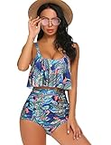 ADOME Women's High Waisted Bikini Set Two Piece Swimsuit Floral Printed Swimwear (Yellow Green, XXL)