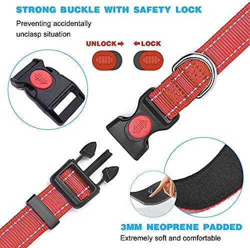 haapaw Reflective Dog Collar Padded with Soft Neoprene Breathable Adjustable Nylon Dog Collars for Small Medium Large Dogs