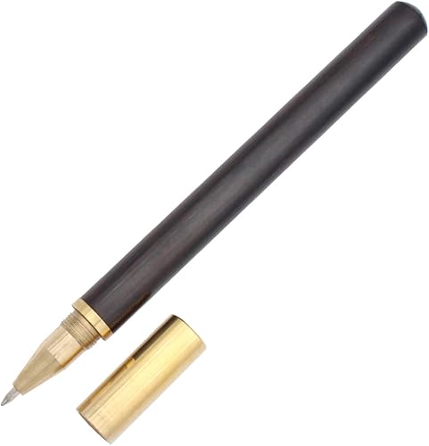 Gullor Bolígrafo de punta redonda de madera de latón hecho a mano, bolígrafo de tinta Liguid para oficina, regalo de negocios, madera negra