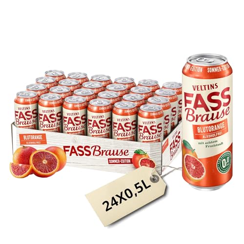 VELTINS Fassbrause Blutorange Alkoholfrei EINWEG (24 x 0 5 l Dose) Erfrischungsgetränk mit fruchtig-saftiger Blutorangennote & feinherber Zitrusfrische 0 0% Alkohol limitierte Sommer-Edition