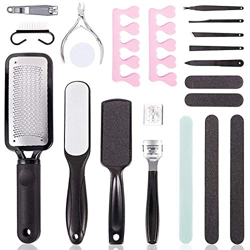 Professional Pedicure Kit 20 in 1, Stainless Steel Foot Rasp Foot Peel and Callus Clean Feet Dead Skin Tool Set, Nail Toenail Clipper Foot Care Kit for Women Men Salon or Home