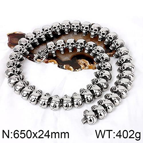 Heavy Chain 24MM Wide Cuban Skull 316L mens Stainless Steel 25.6 Inch Huge Hip Hop Necklace (Jewelry box included)4
